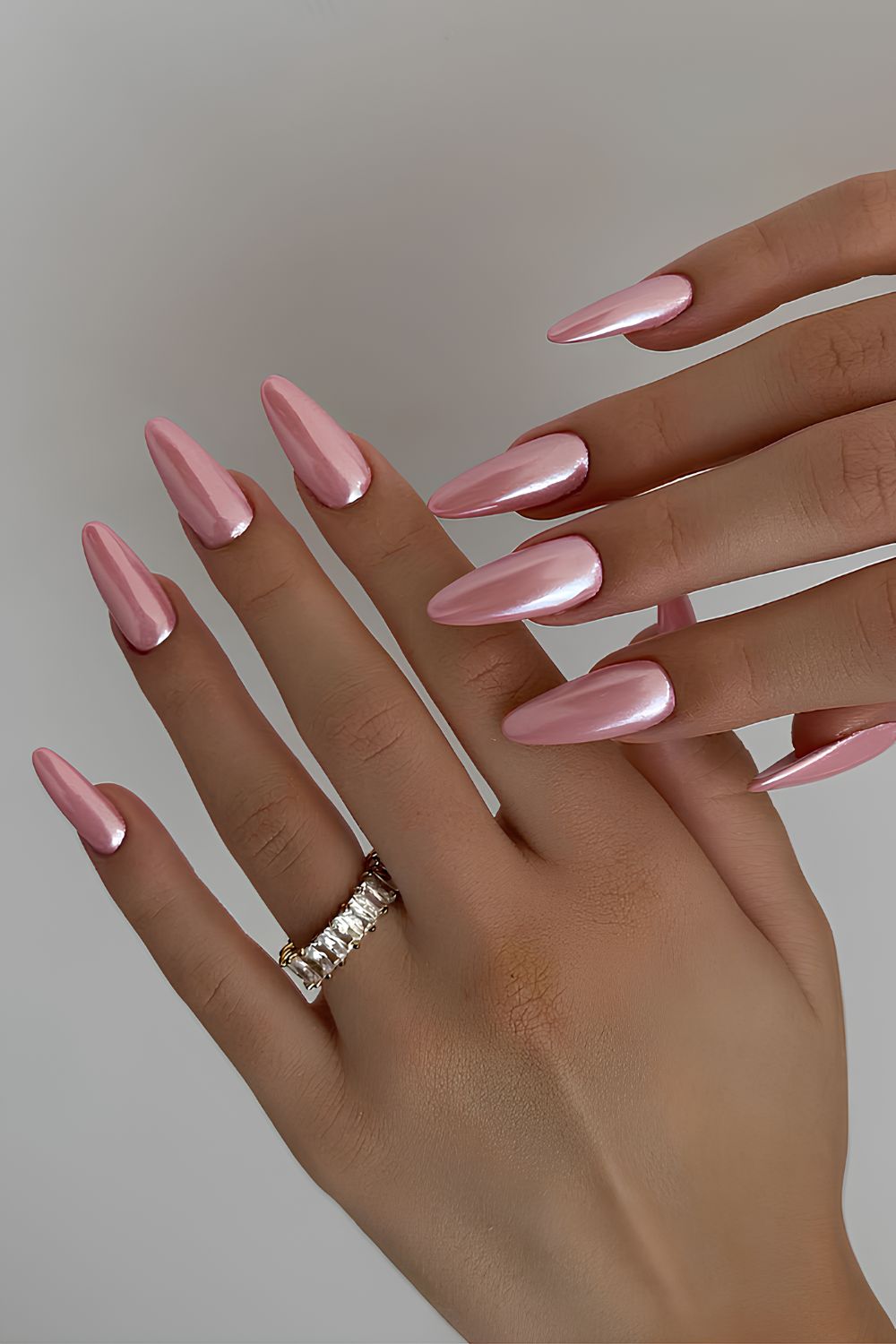 Metallic pink chrome manicure