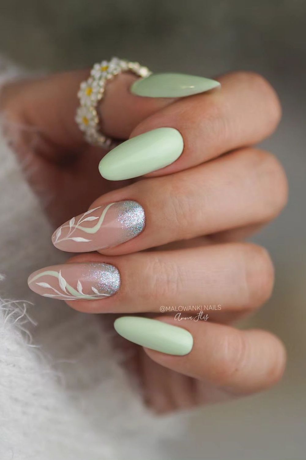 Mint green and silver nails