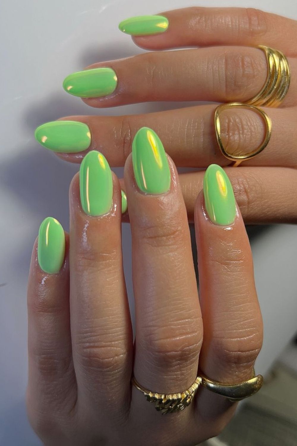 Mint green chrome nails