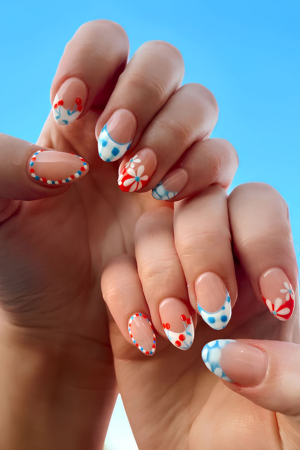 Mix and match French mani with gingham and florals