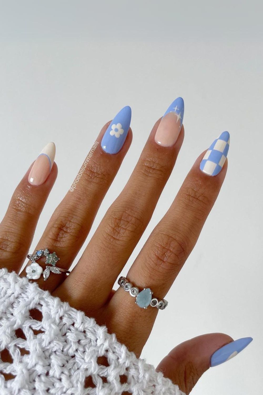 Mix and match light blue nails