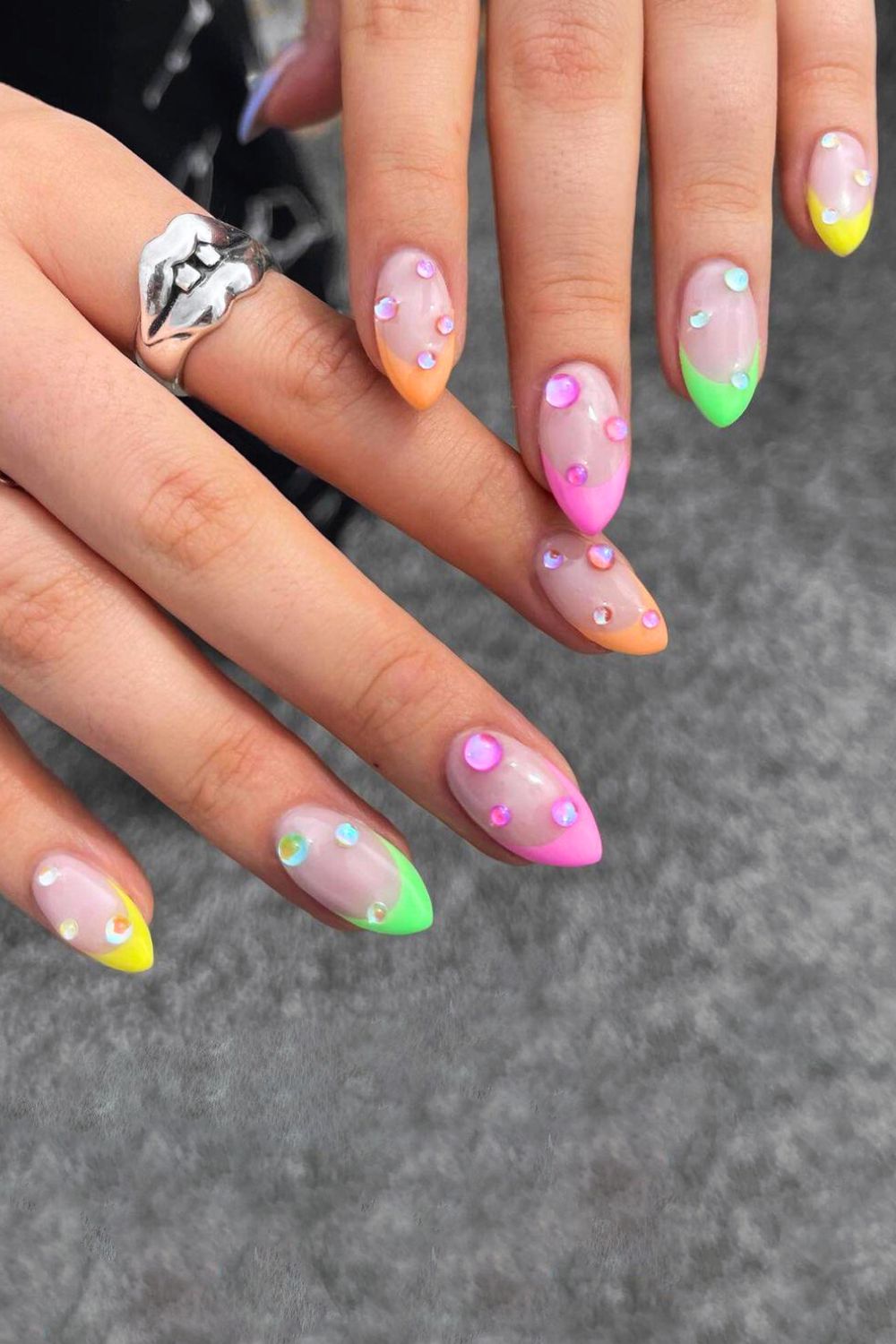 Neon bubble gem french nails