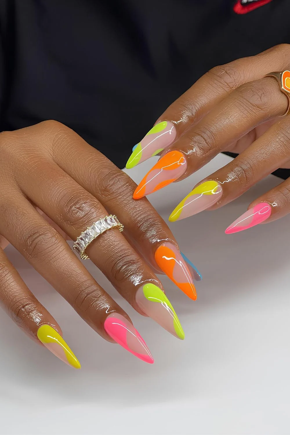 Neon colorful mani with negative space