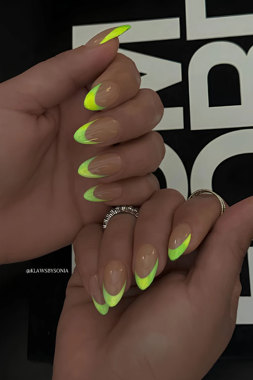 Neon green French mani