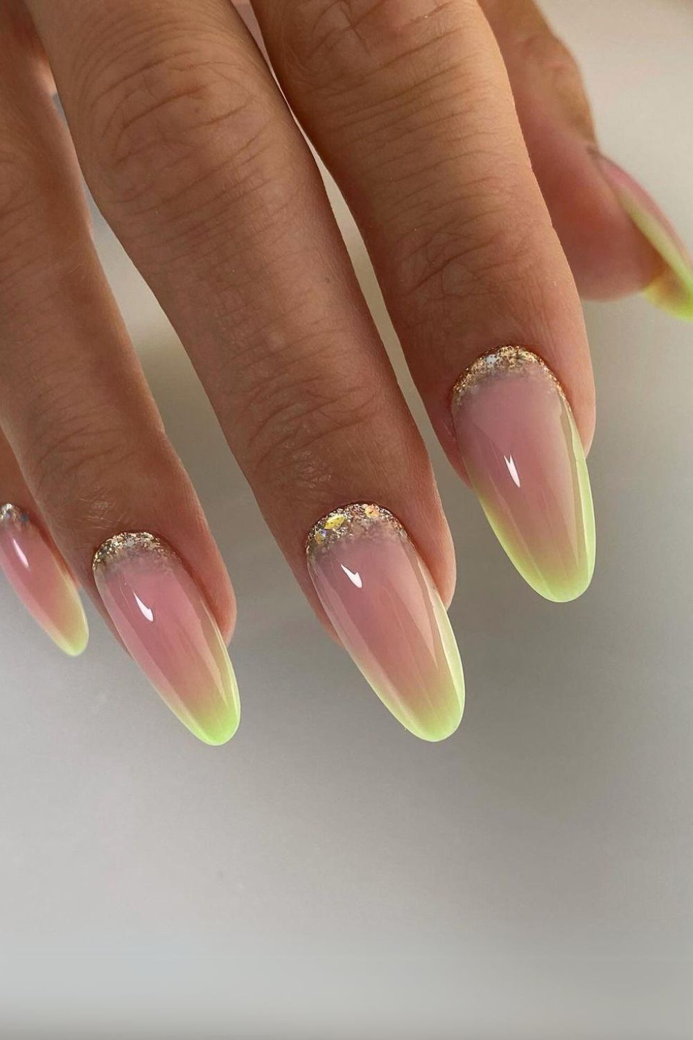 Neon green and gold princess nails