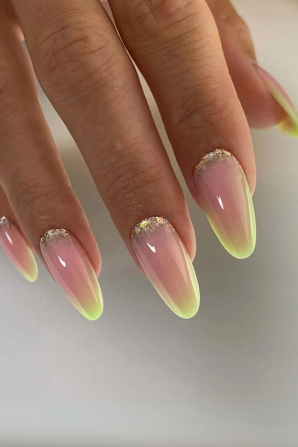 Neon green and gold princess nails