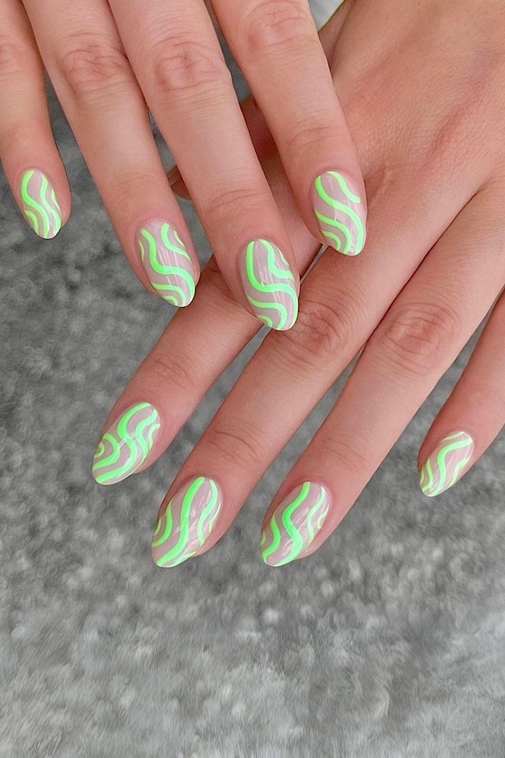 Neon green swirl nails