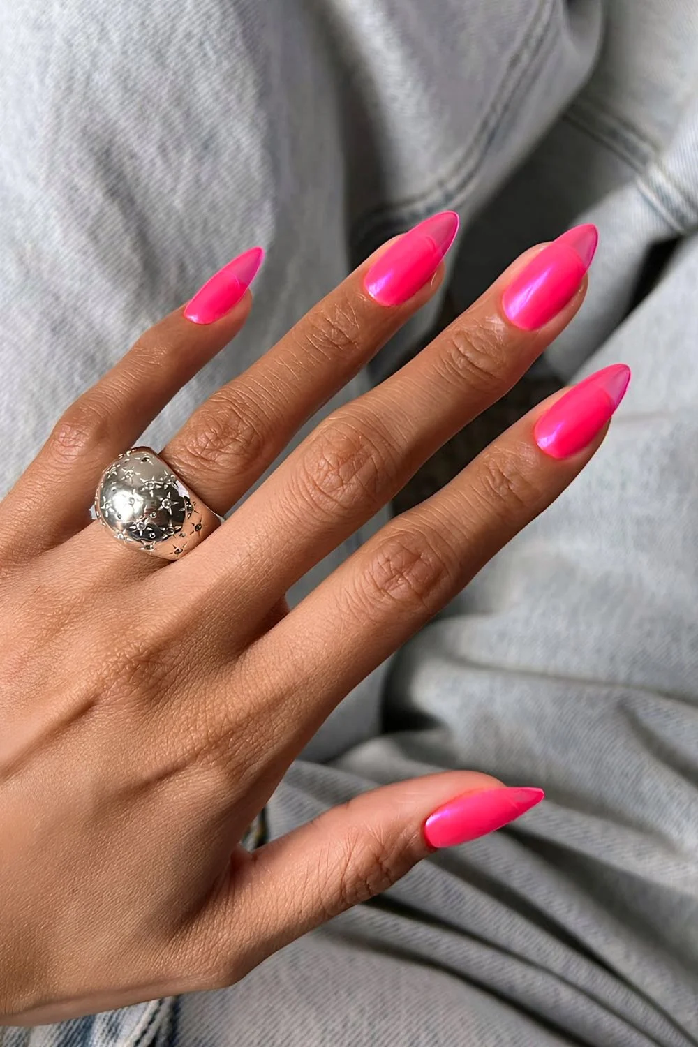 Neon pink chrome jelly nails