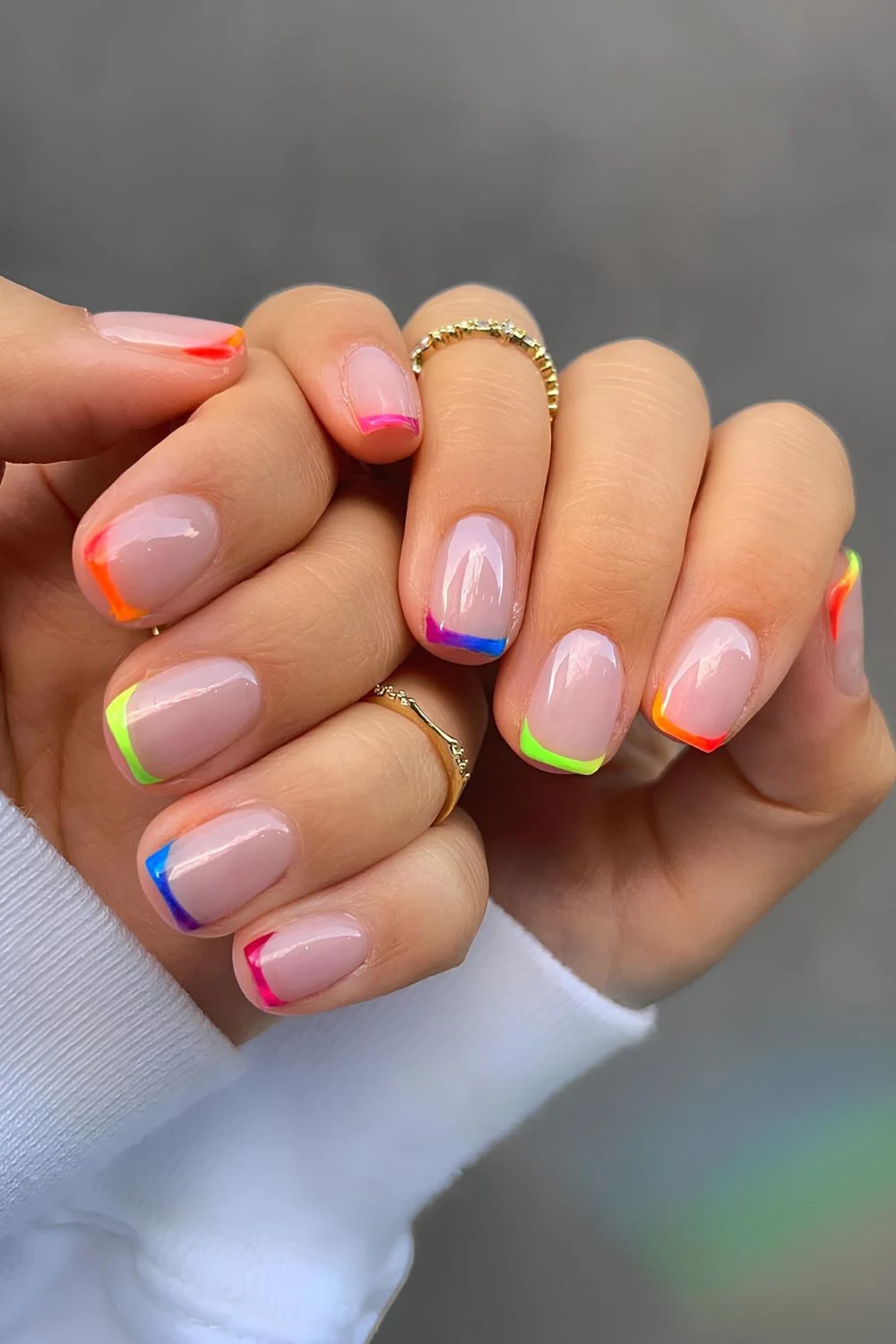 Neon rainbow micro French mani