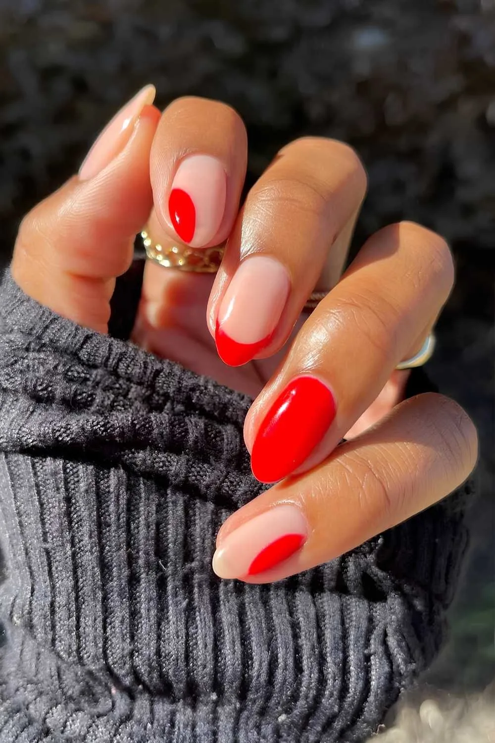 Neon red nails with negative space accent