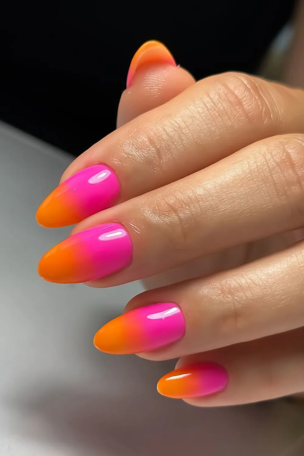 Neon sunset gradient nails