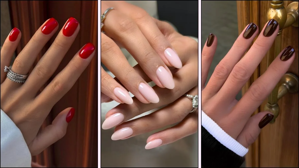 A collage of old-money aesthetic inspired nail designs