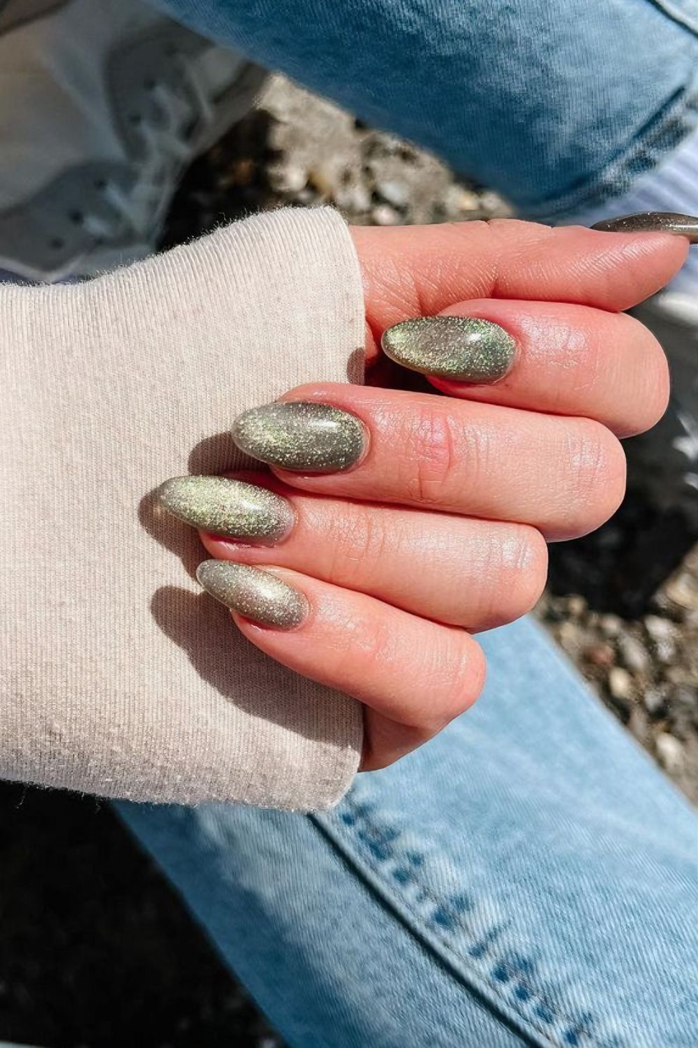 Olive green velvet nails