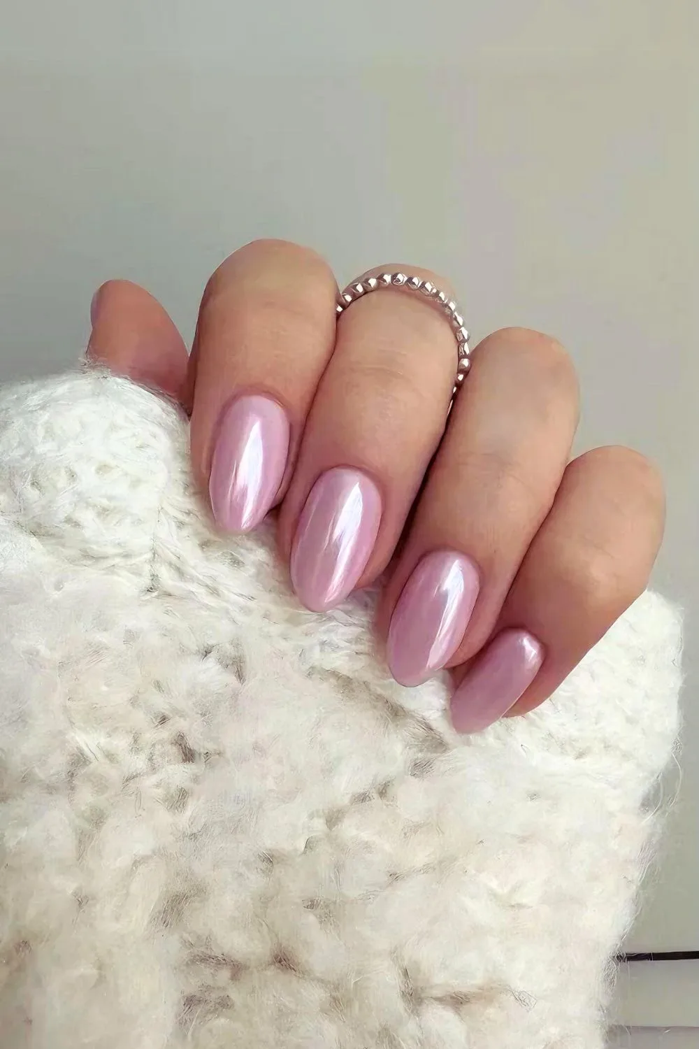 Pastel pink chrome nails