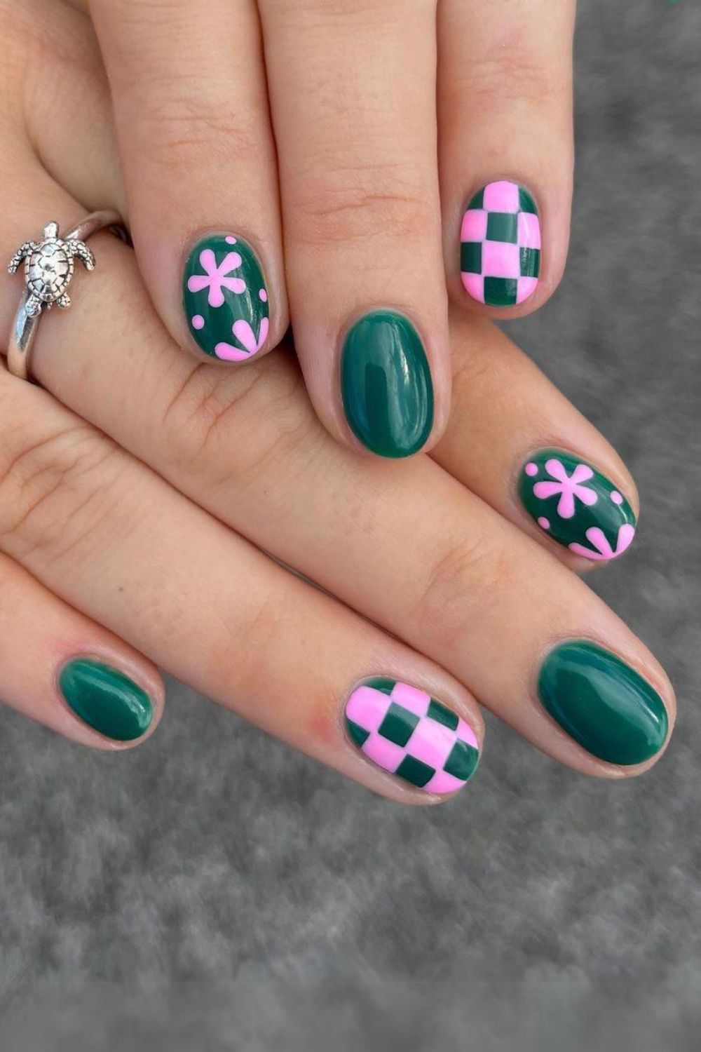 Pink and green nails