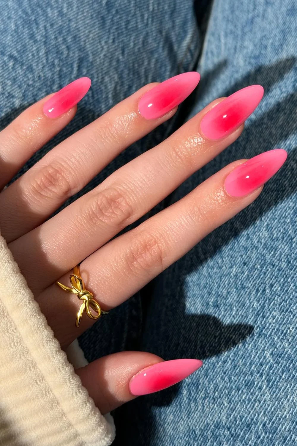 Pink and red strawberry aura nails