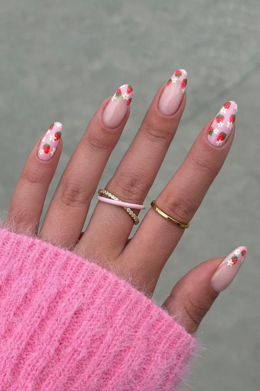 Pink and red strawberry nails