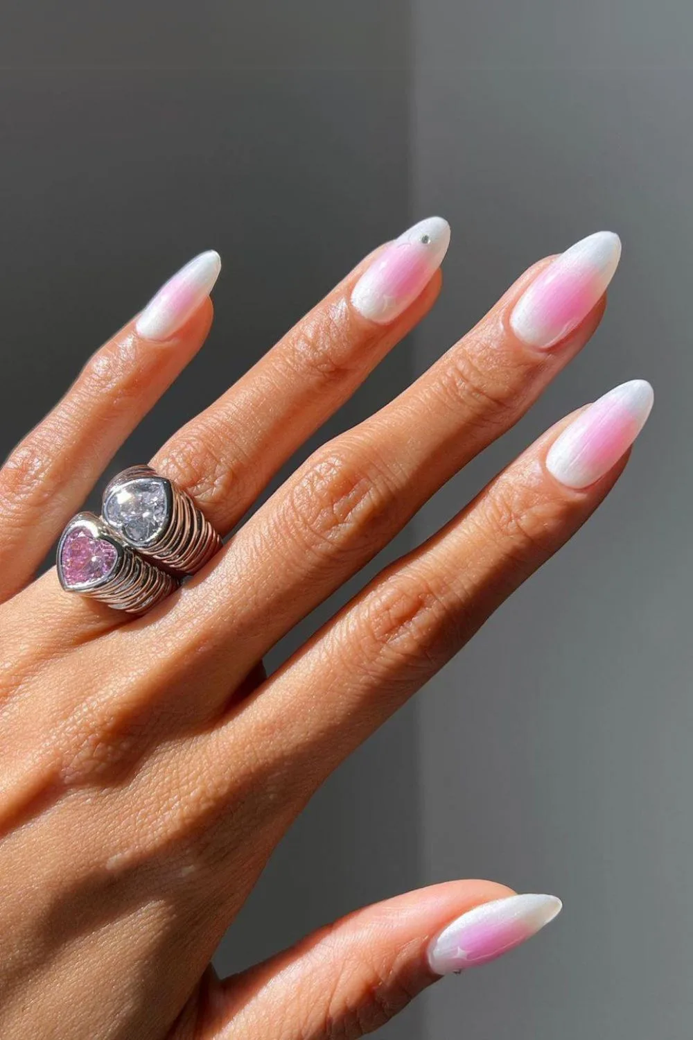 Pink and white aura nails