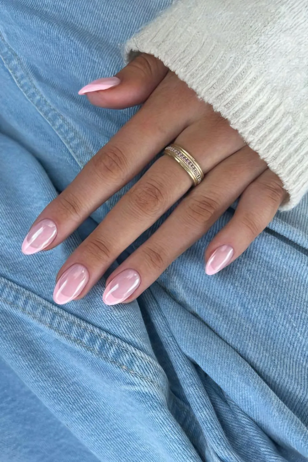 Pink chrome French tip nails