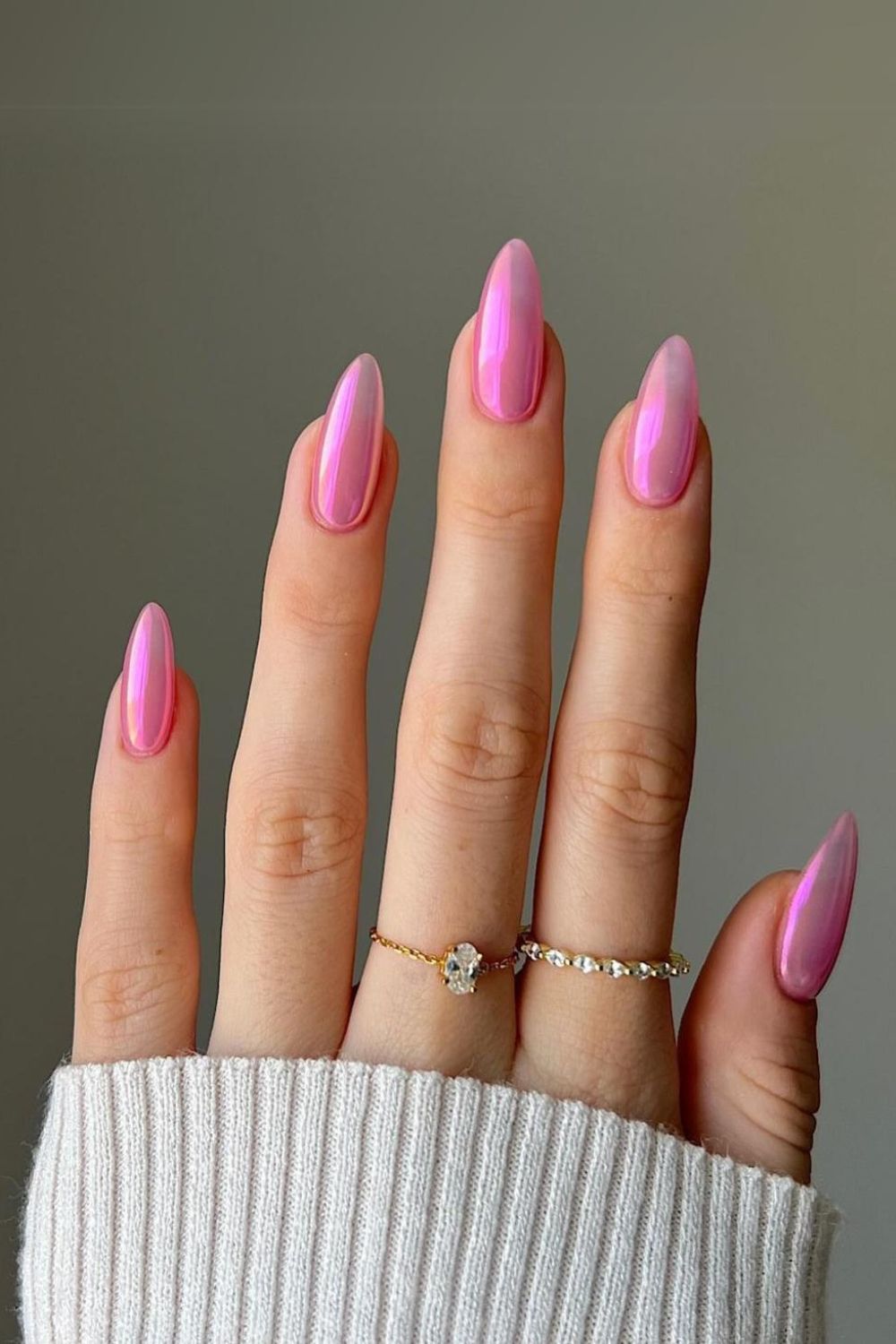 Pink chrome birthday nails