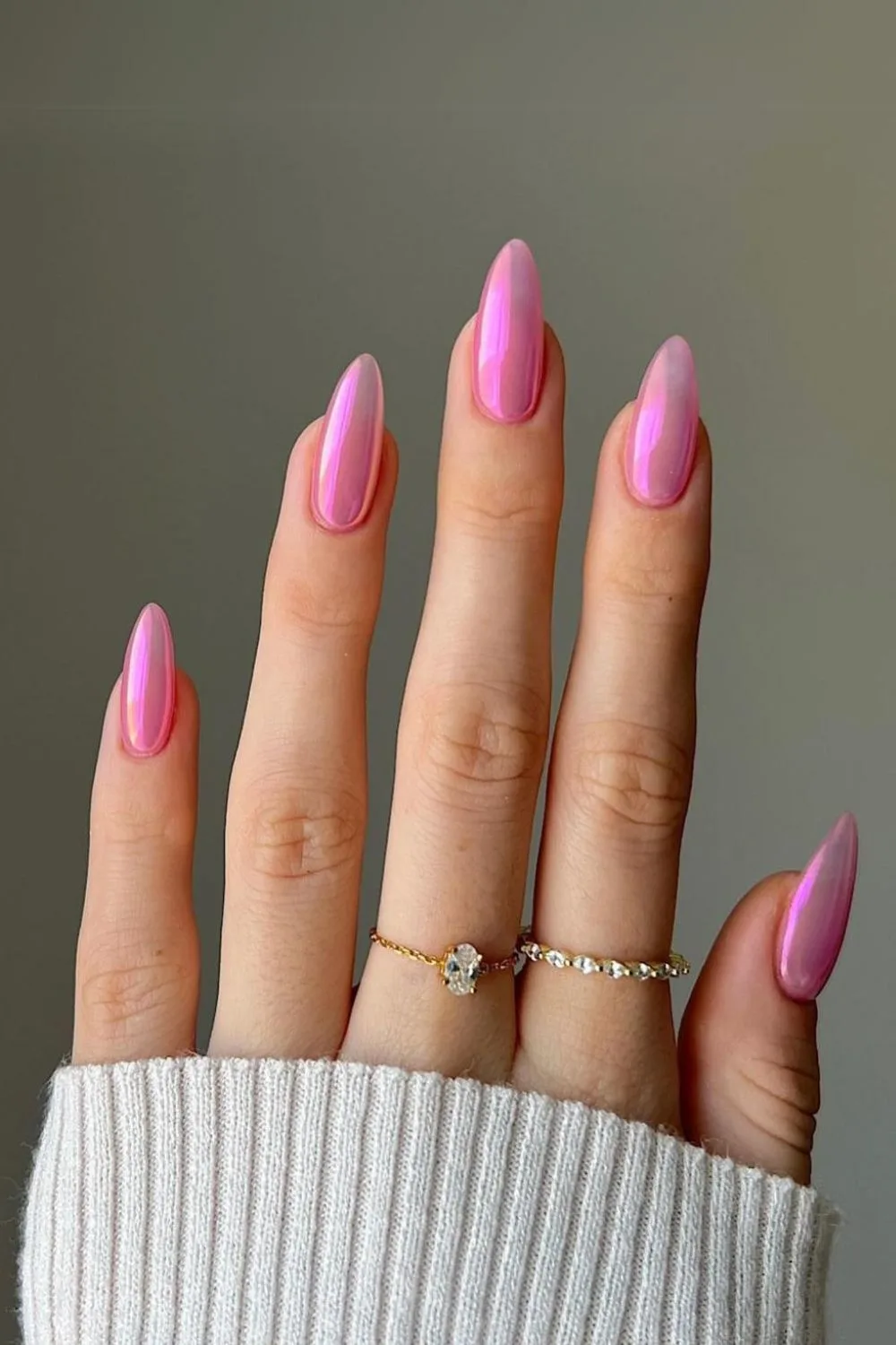 Pink chrome birthday nails