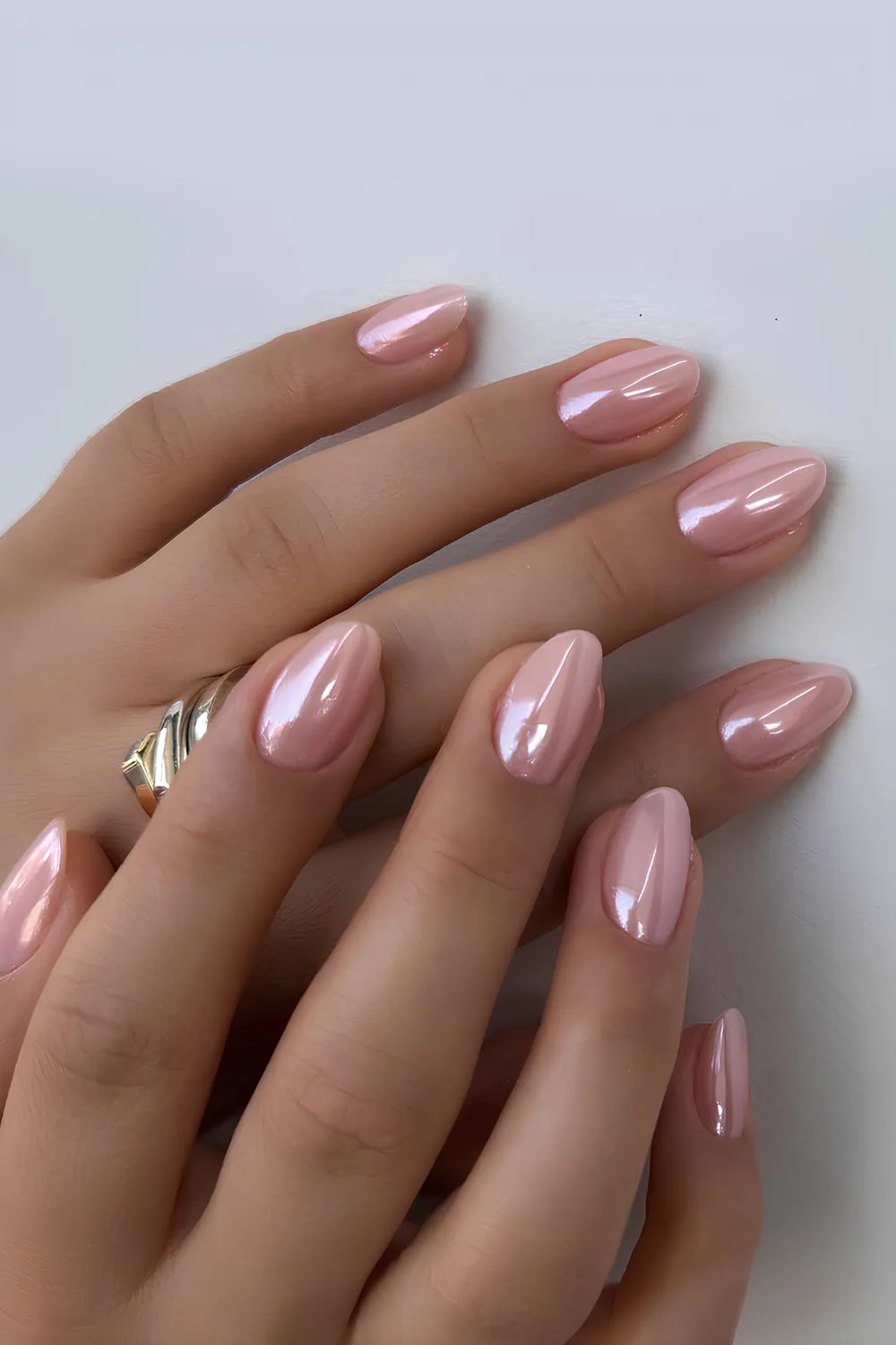 Pink crystal chrome nails