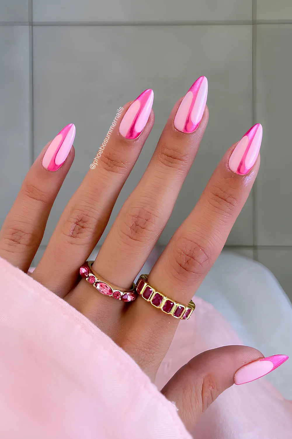 Pink half-sies chrome mani