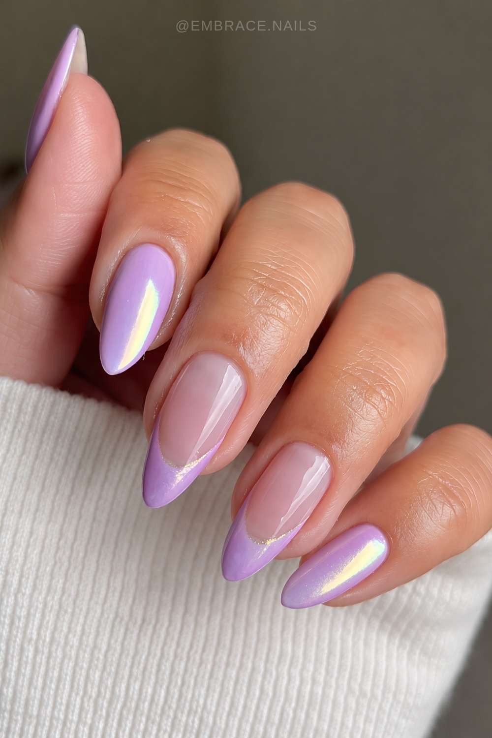 Purple chrome nails with accent French tips