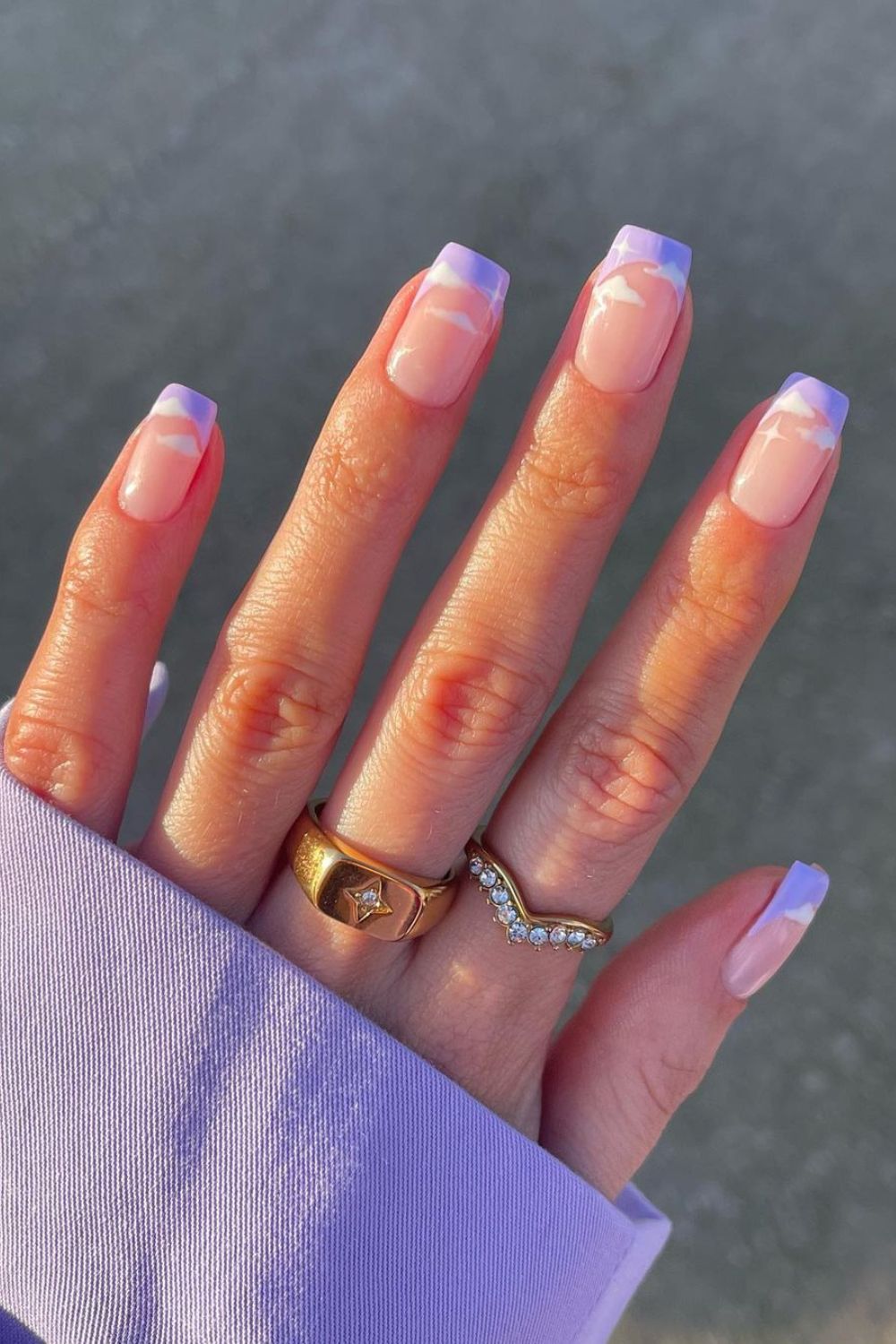 Purple french tips with clouds