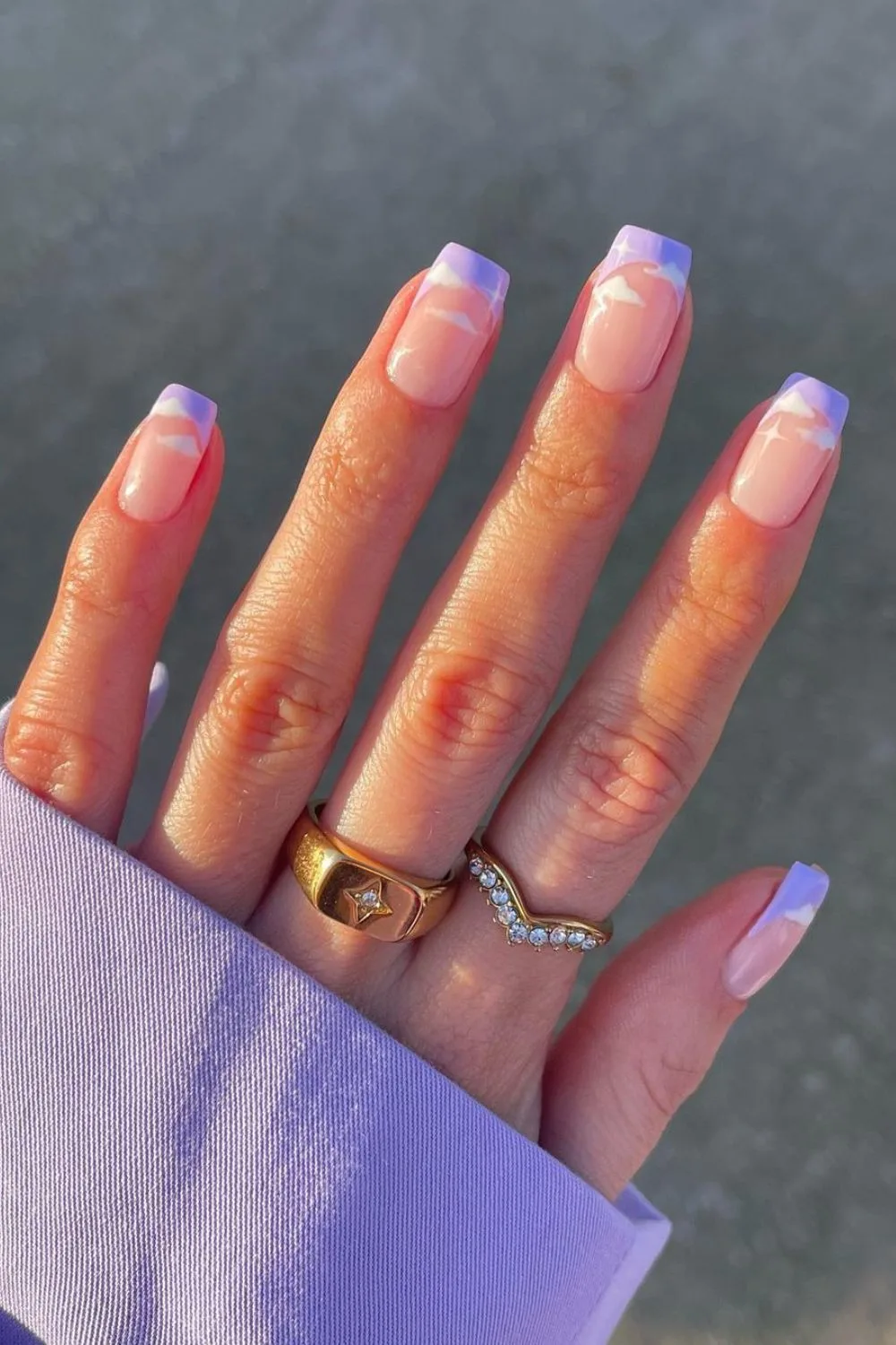 Purple french tips with clouds