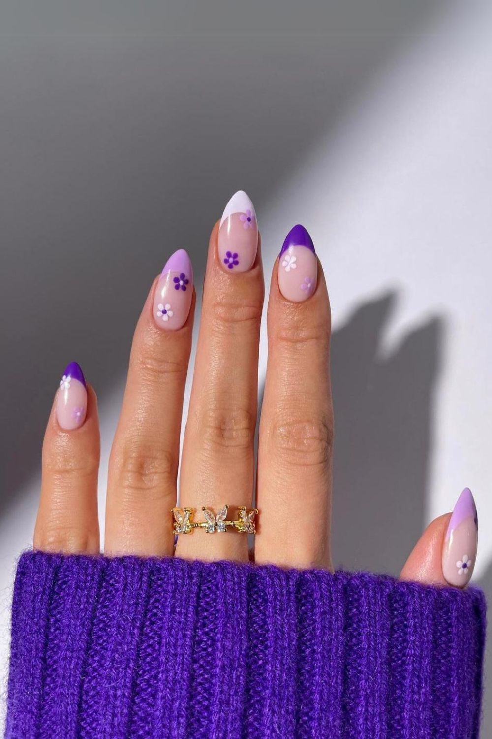 Purple gradient frenchies with floral details