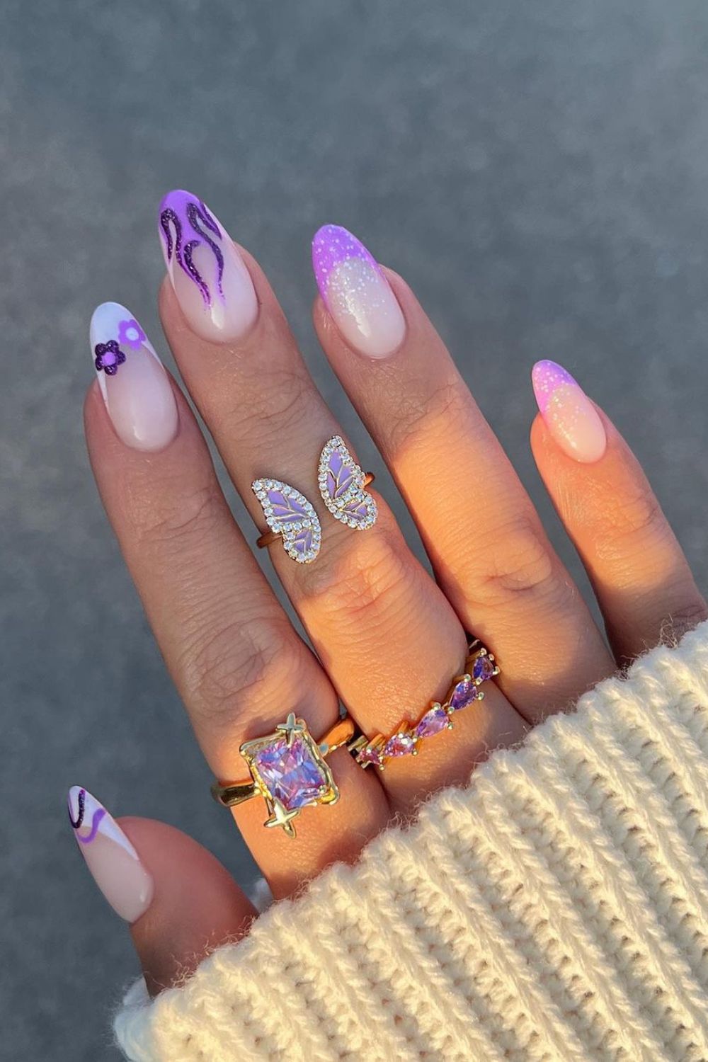 Purple mix and match nails