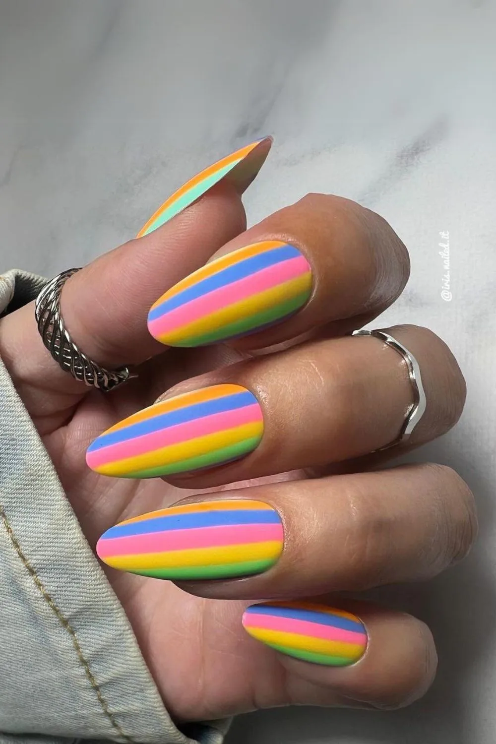 Rainbow stripe nails