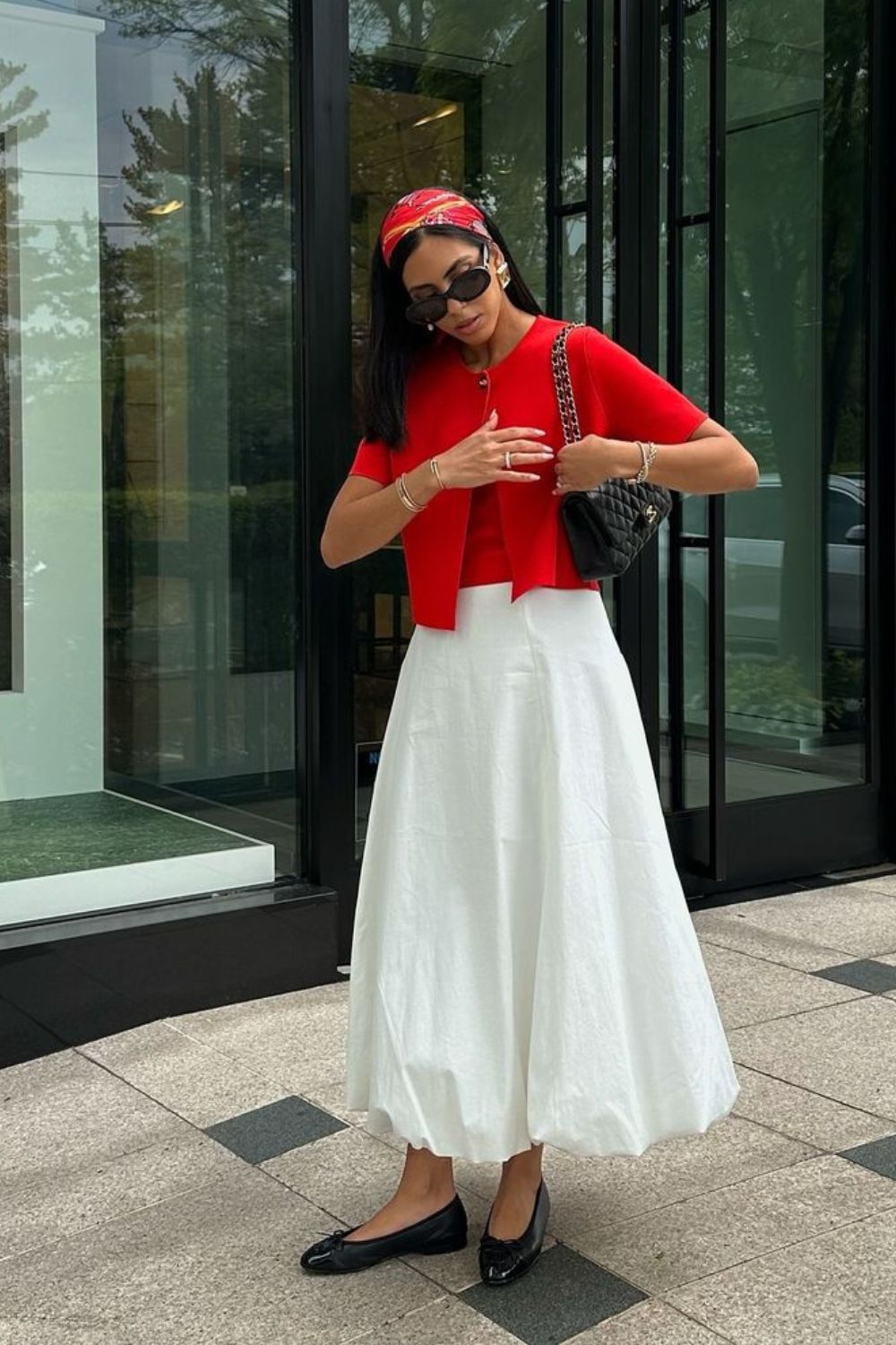 Red Sweater and White Skirt