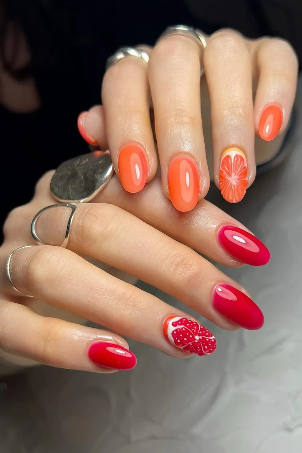 Red and Orange Pomegranate Nails