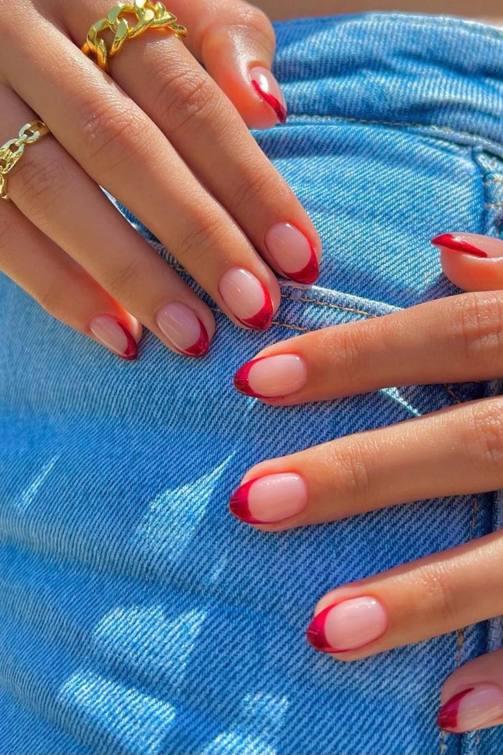 Red chrome French tip nails