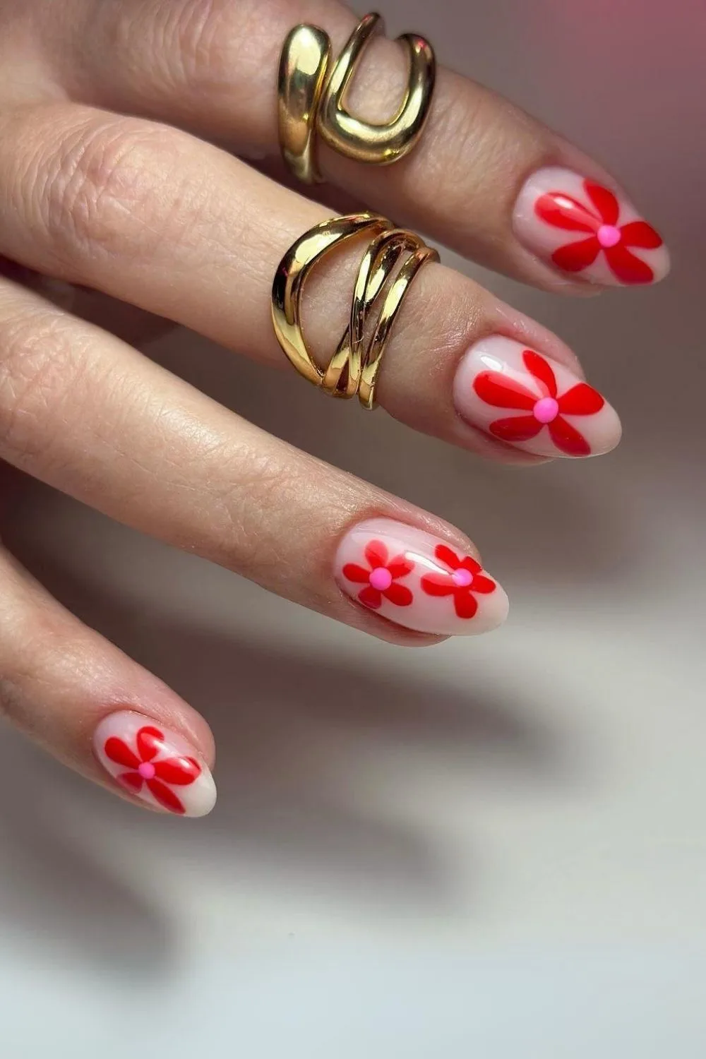 Red floral nails