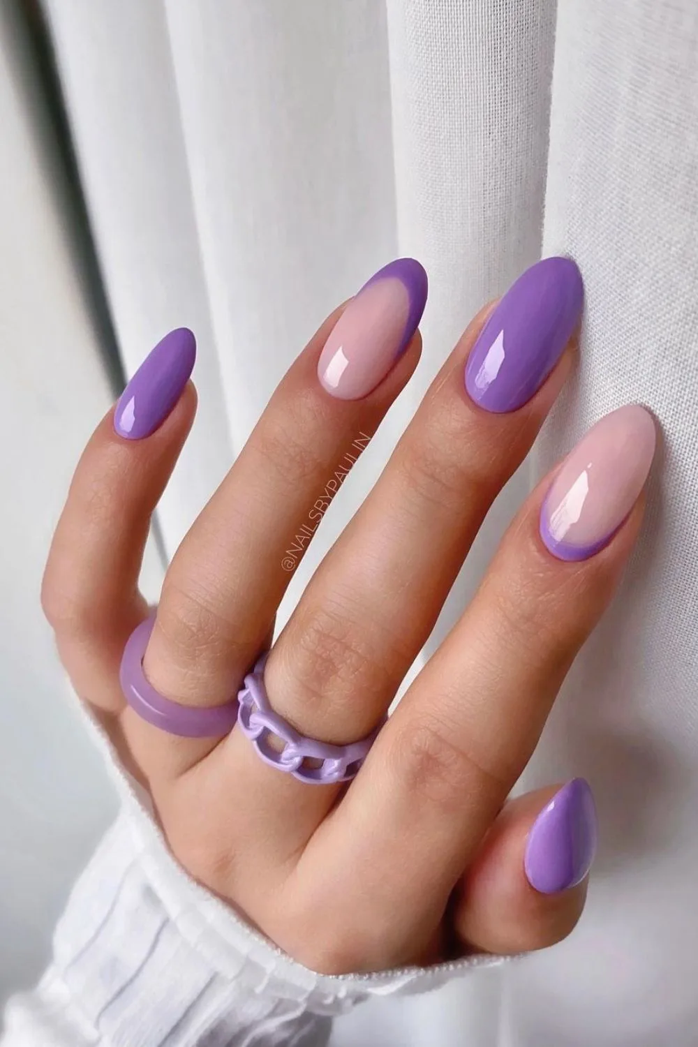 Reverse french purple nails