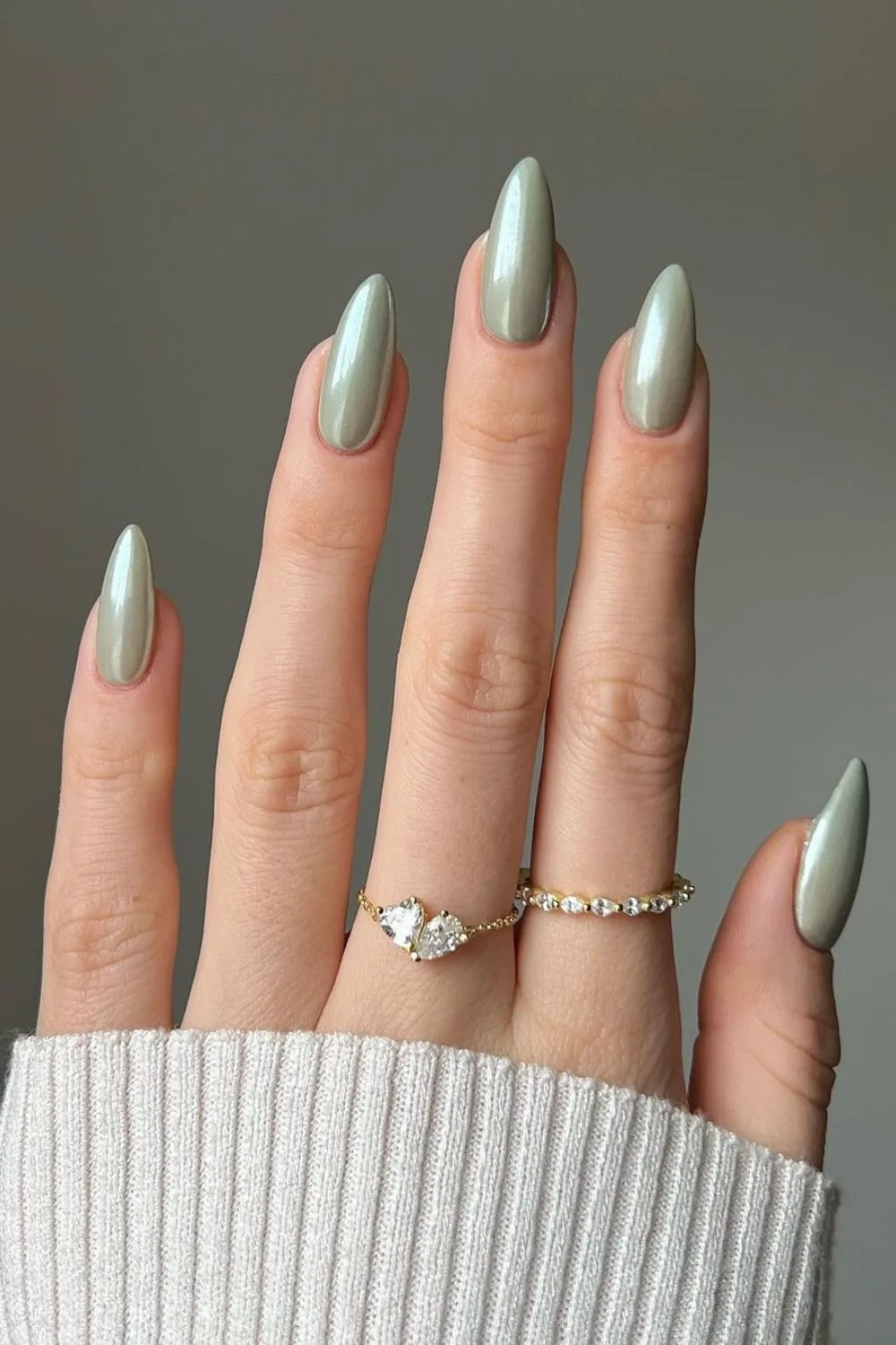 Sage green chrome nails