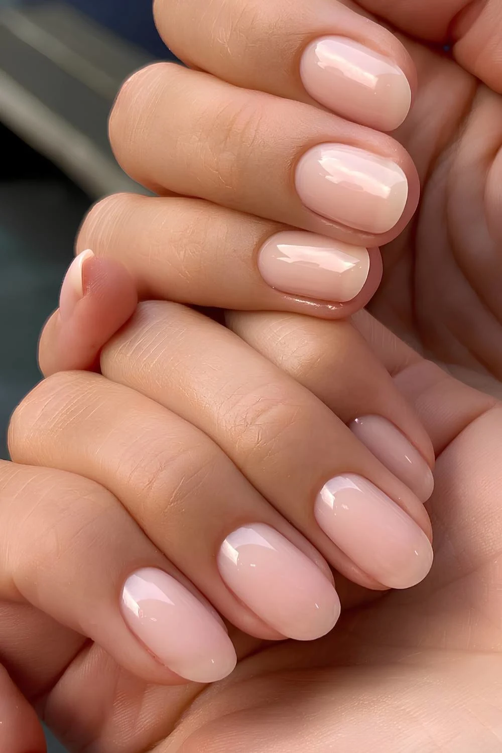 Sheer nude oval manicure