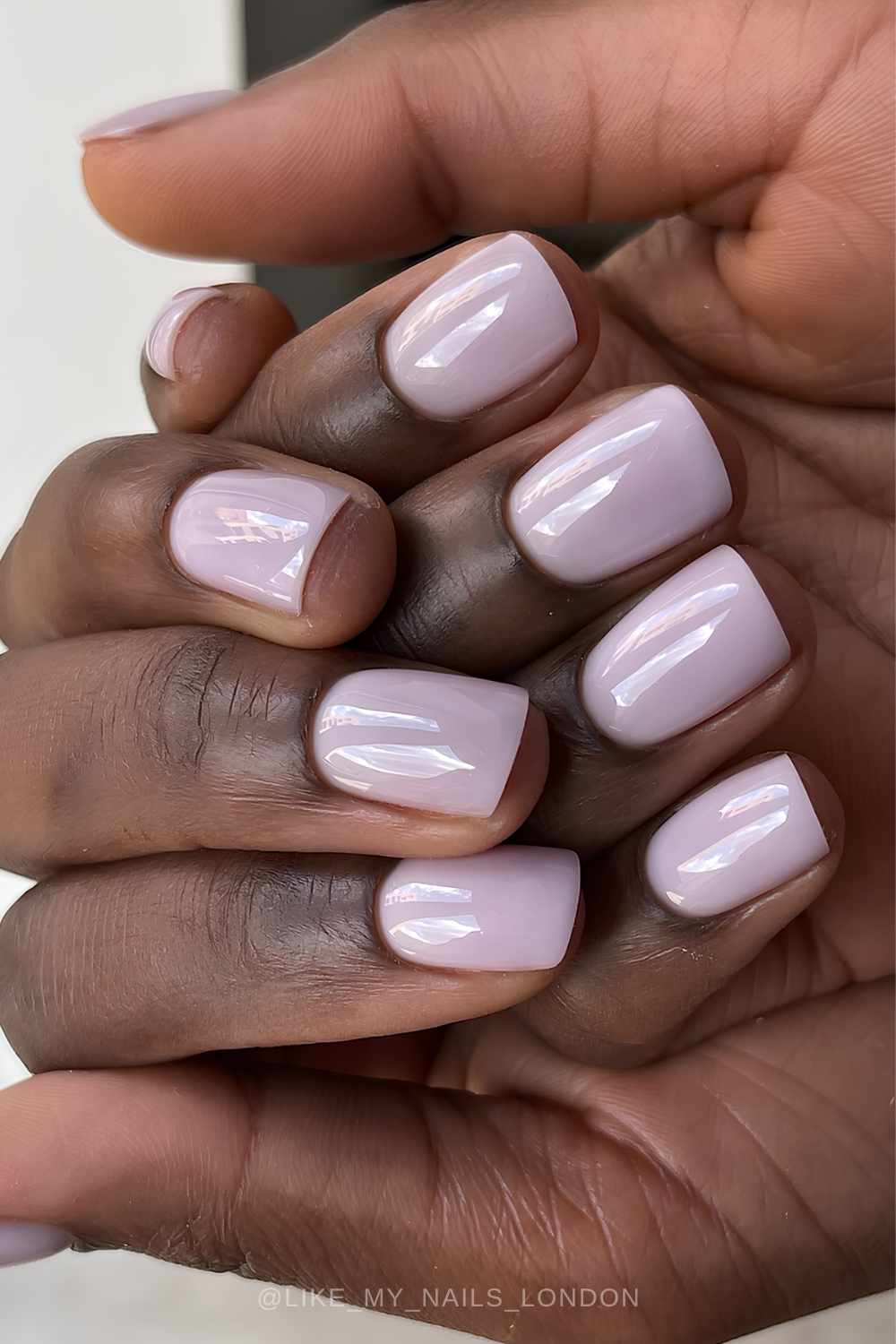 Short milky lavender nails