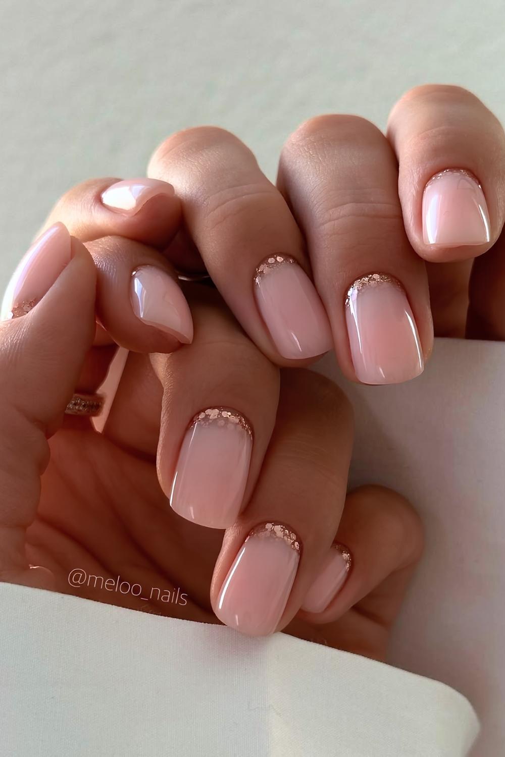 Short pink nails with gliterry princess effect