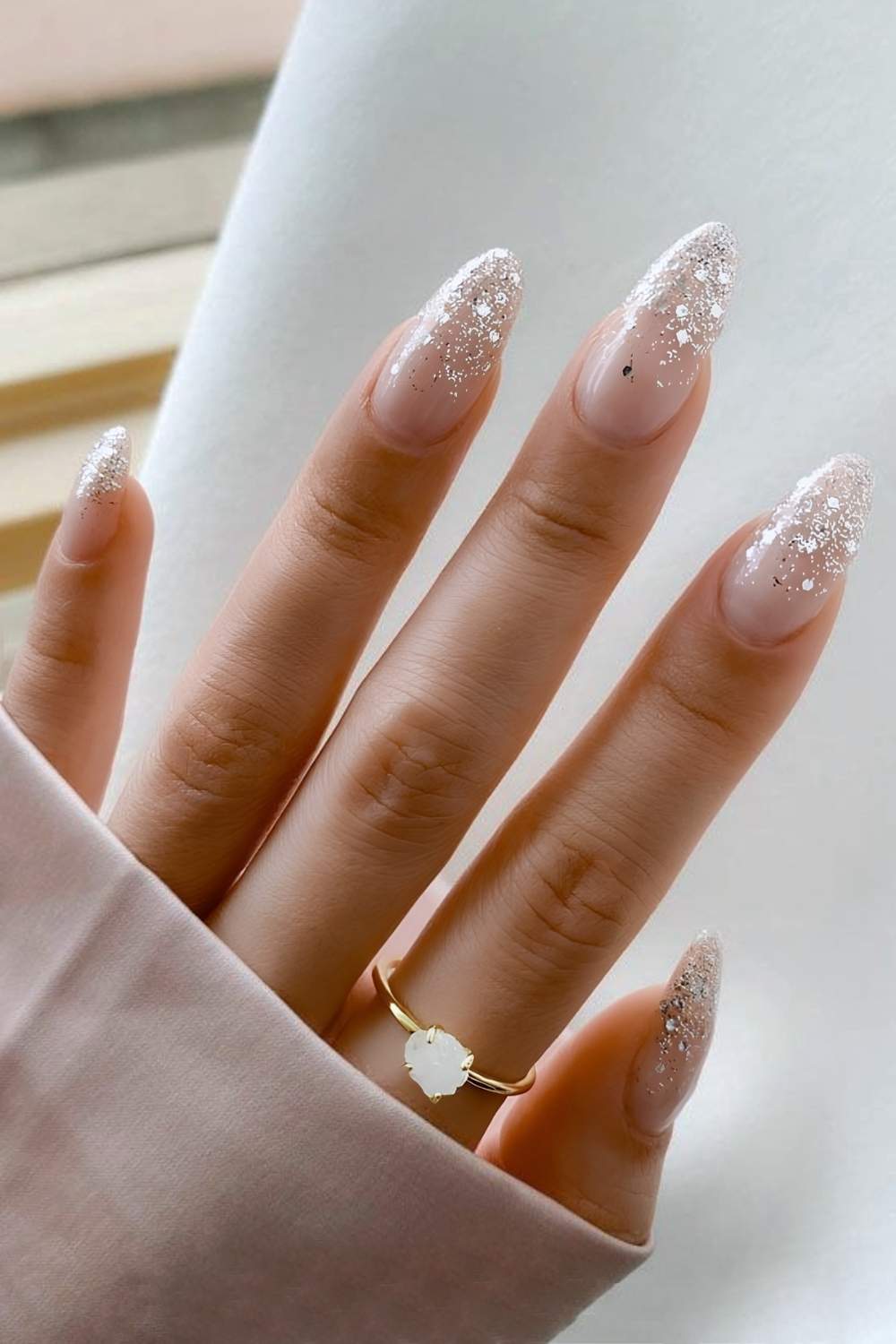 Silver glitter ombre French tip nails