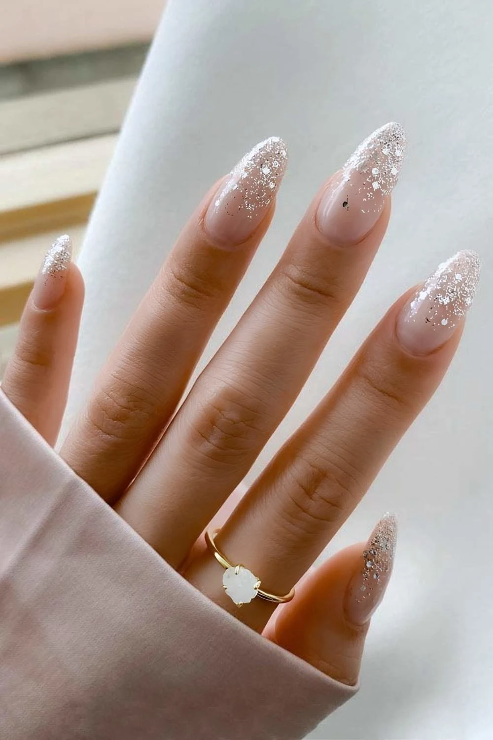 Silver glitter ombre French tip nails
