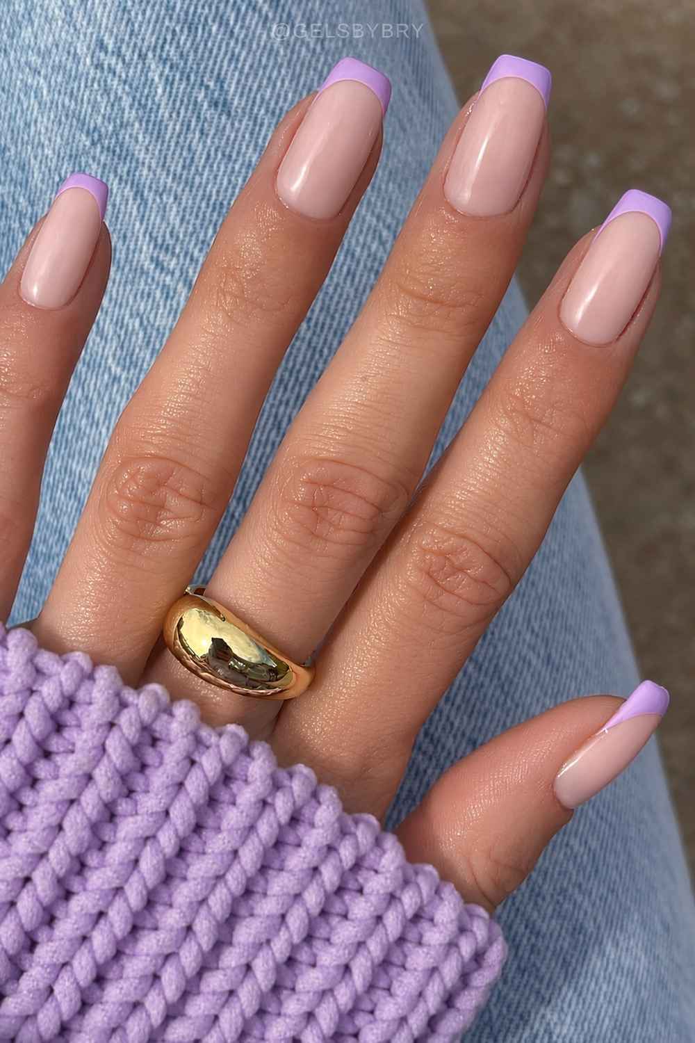 Squoval purple French manicure