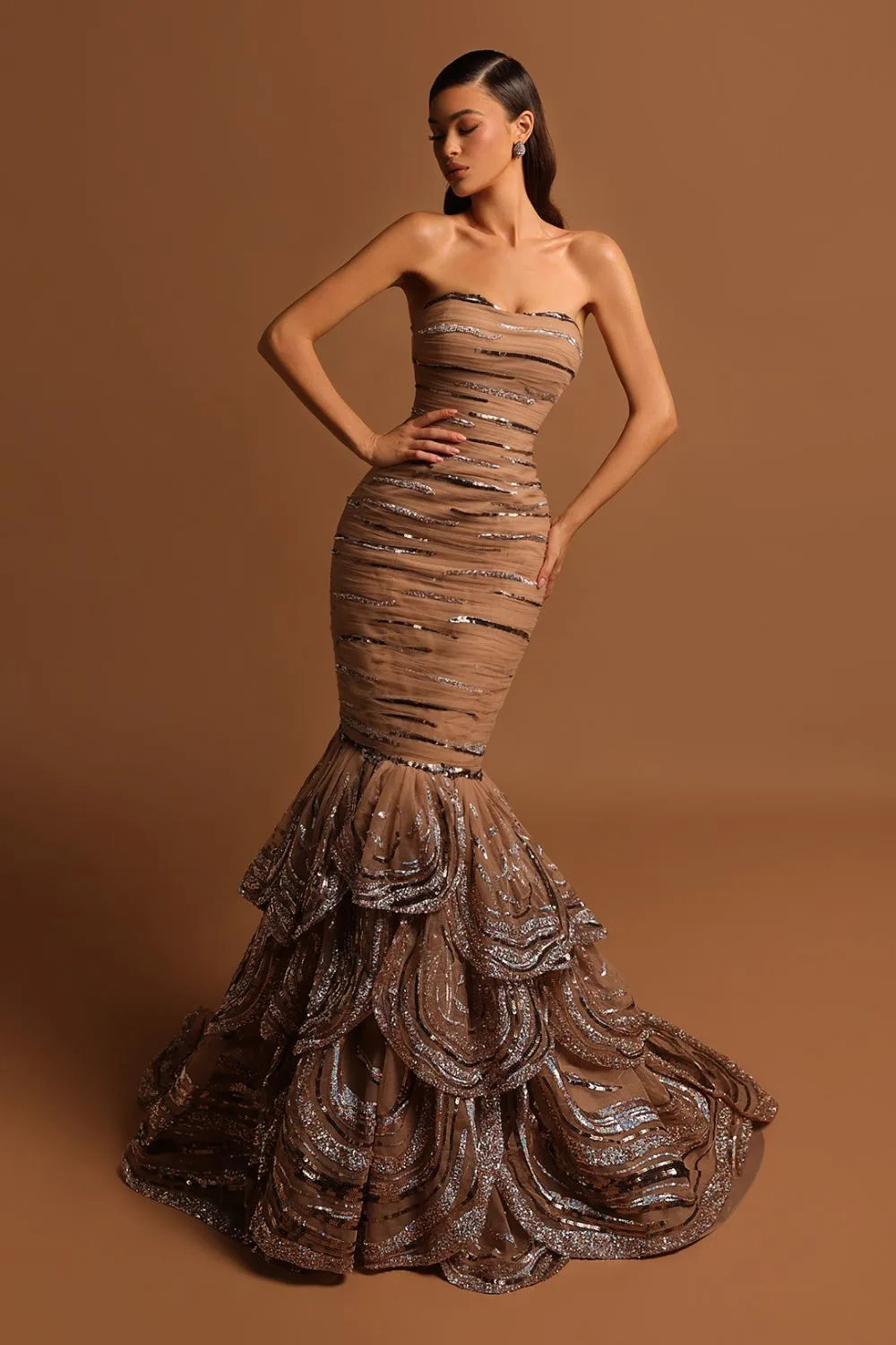 Strapless brown mermaid gown