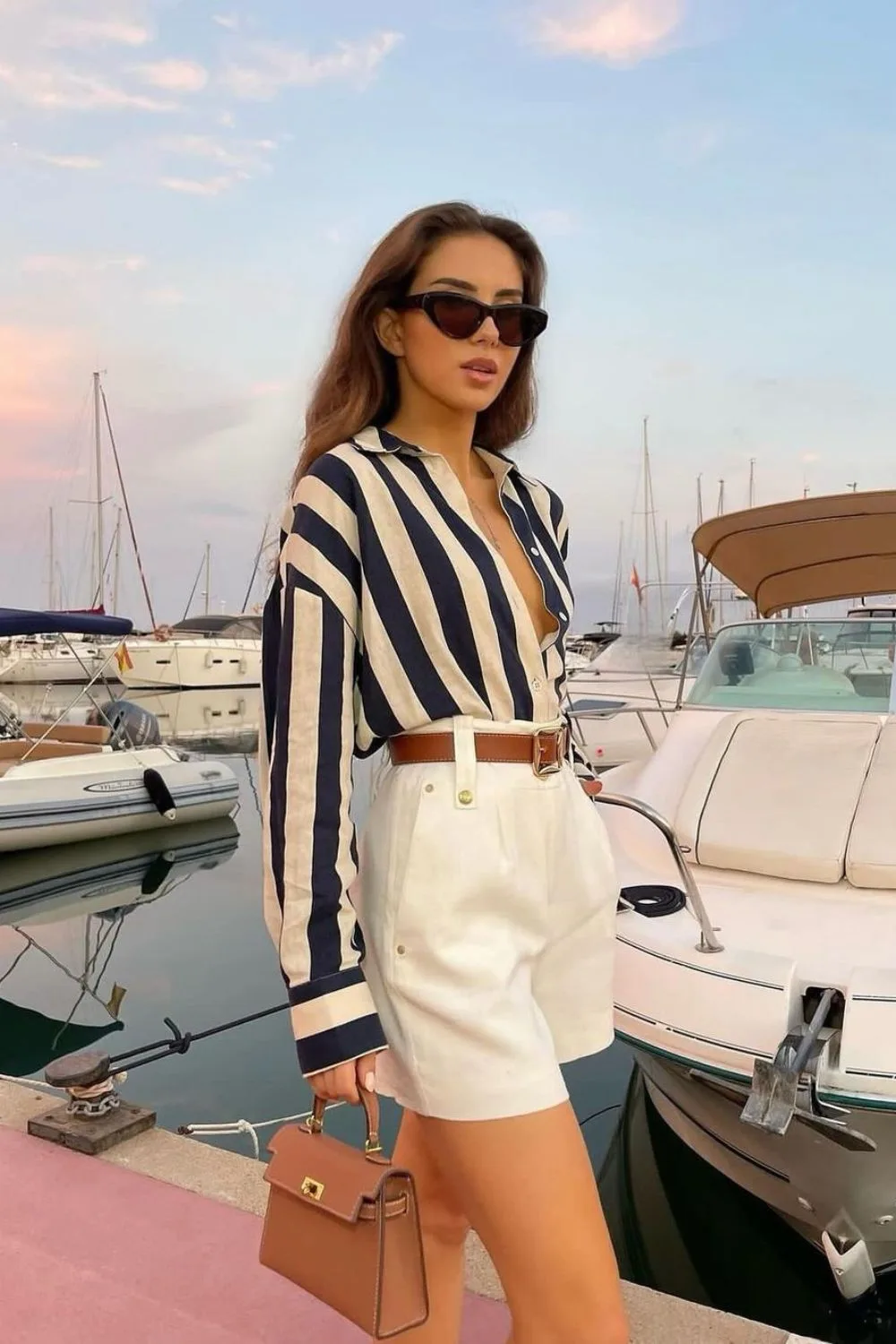 Striped shirt and white shorts