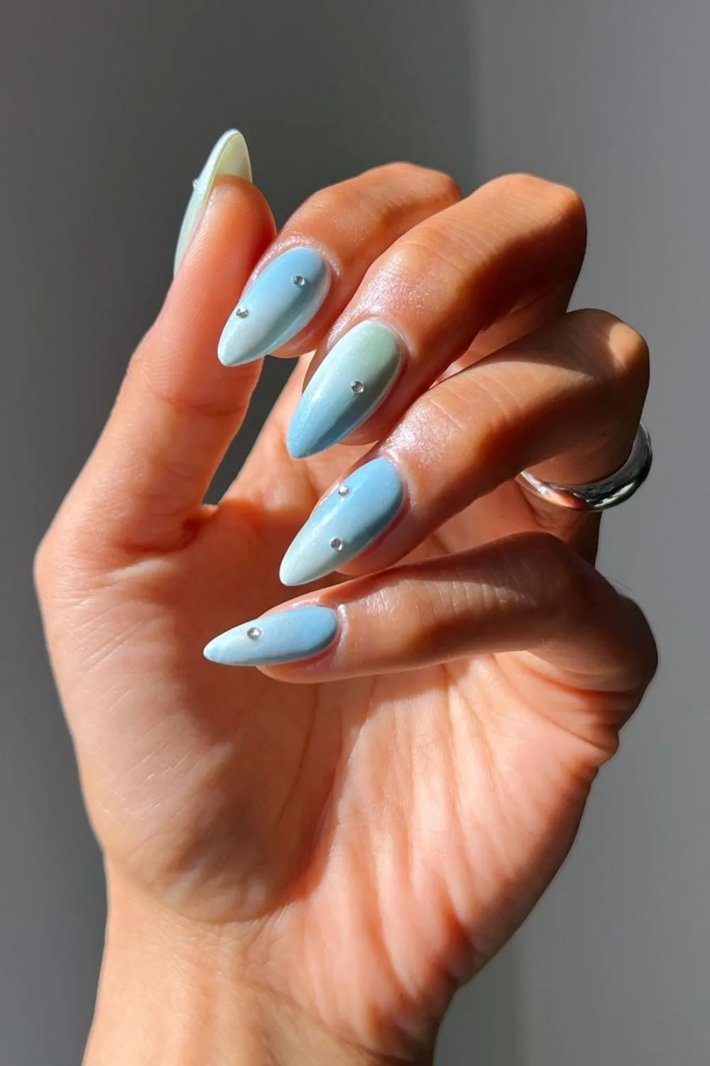 Studded light blue ombre nails