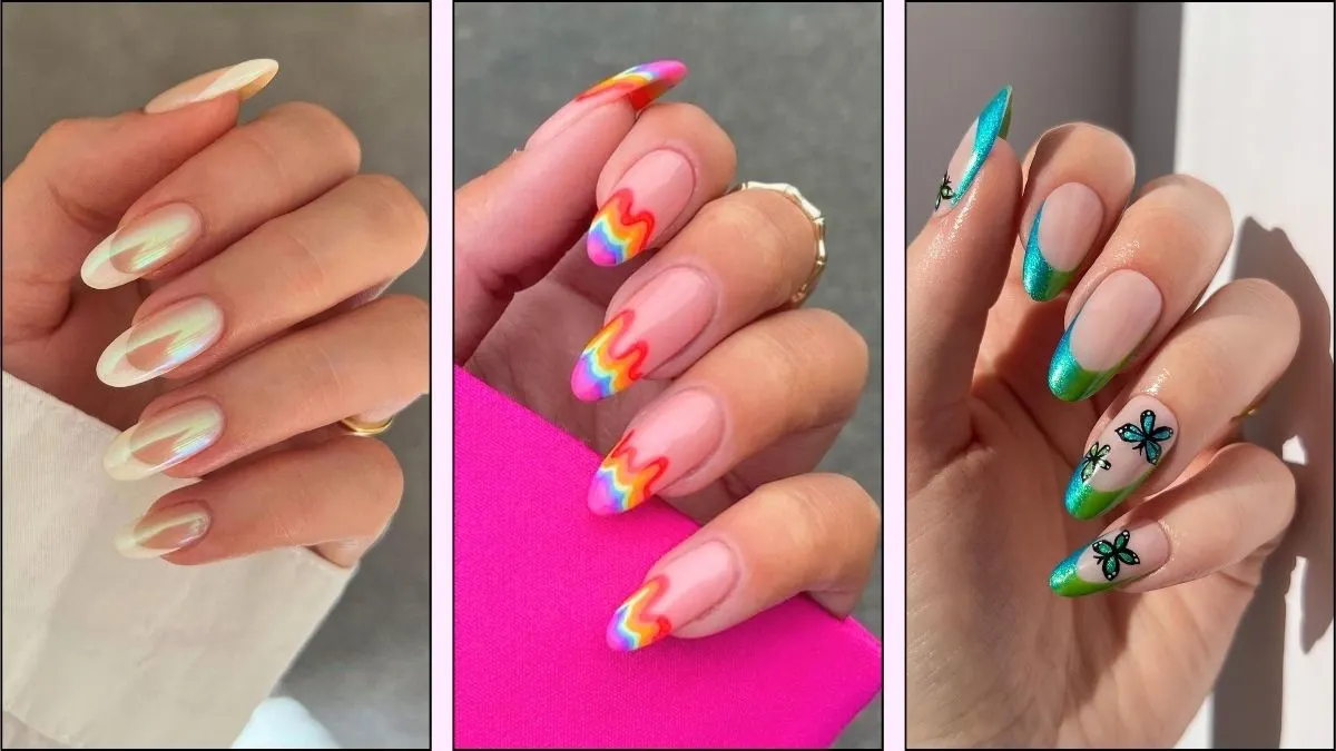 A collage of summer french tip nail designs