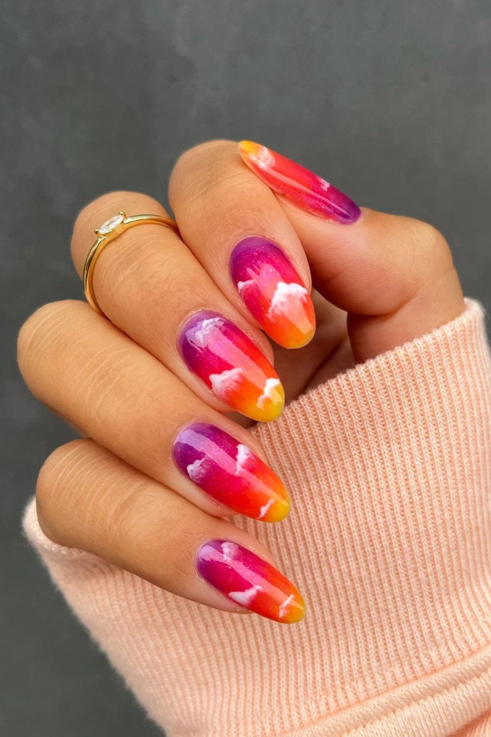 Summer sunsent ombre nails with clouds